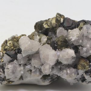 Manganite, calcite, pyrite, rock crystal