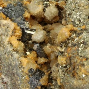 Bournonite, siderite, calcite